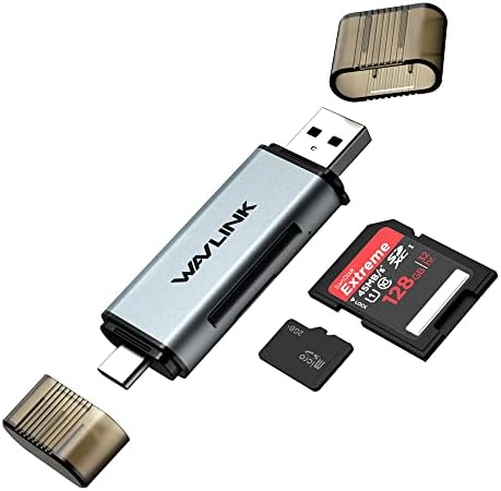 Wavlink USB-C e USB 3.0 SD Card Reader, leitor de cartão de memória para TF SD Micro SD SDXC SDHC MMC RS-MMC Micro SDXC Micro SDHC UHS-I para PC/Laptop/Smartphone/Tablet