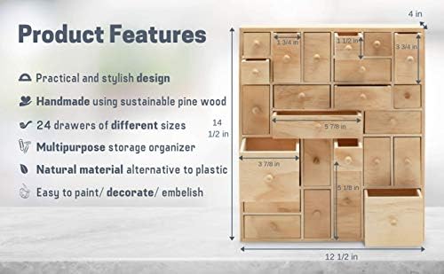 Hyggehaus Art Organizer & Storage Solution - 24 gavetas Crafts & Desktop Organization | Baú do gabinete do boticário, gabinete de catálogo de cartões de biblioteca | Craftismo de madeira de pinheiro sólido, é totalmente montado