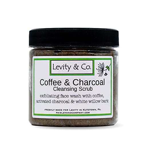 Levity & Co. - Café e esfoliação face a carvão, limpador facial natural para mulheres e homens, esfoliando lavagem facial, enriquecida com café arábica, carvão ativado e casca de salgueiro branco, 4,5 oz