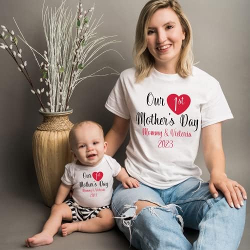 Presentes do Dia das Primeiras Mães para Nova Mãe, 1ª mamãe e eu combinando roupas recém -nascidas menino, menino personalizado, camisetas de bebê