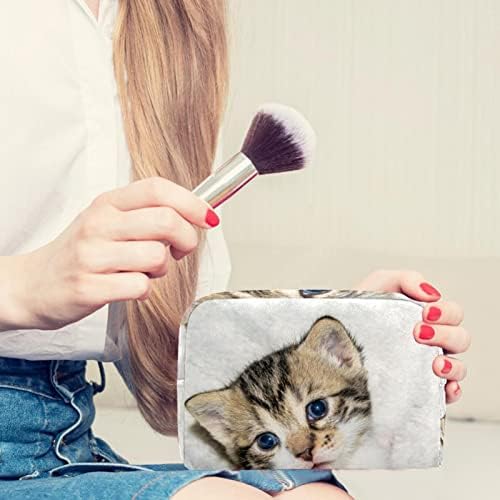Woshjiuk Small Makeup Bag Bag de viagem com zíper, gato fofo, organizador de cosméticos para mulheres