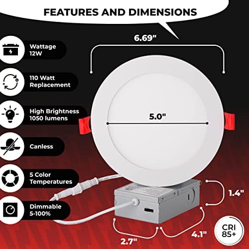 LED LED SEHNLICH LED ROBENCIONANTE 6 polegadas - Luzes de teto LED Ultra Thin Dimmable Donless - 2700k/3000k/3500k/4000k/5000k Color selecionável Downlight - 1050lm Alto brilho - ETL e Energy Star