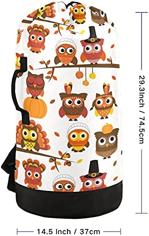 Ação de Graças outono Owl Roupa de lavanderia pesada mochila de lavanderia com alças de ombro Handles Travel Saco