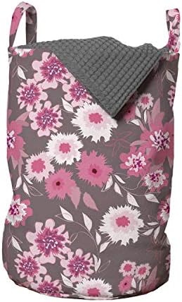Bolsa de lavanderia de flores de Ambesonne, tons de rosa vintage Padrão floral Design de beleza de jardim inglês, cesta de cesto