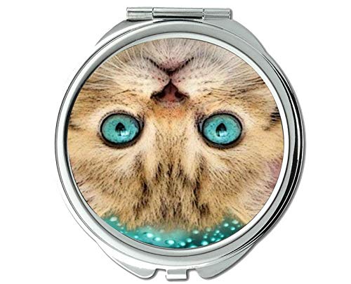 Espelho compacto espelho compacto de espelho duplo, humor animal espelho de gato para homens/mulheres, 1 x 2x ampliação