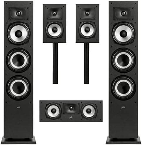 Polk Audio Monitor Home Theatre System com 2x XT60 Loudspeaker de piso médio, canal central XT30, 2x XT15 Speakers de estante de livros compactos, preto