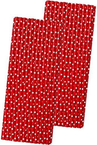 Perladeiras de papel vermelho e branco - canudos de bolinhas - 7,75 polegadas - 50 pacote