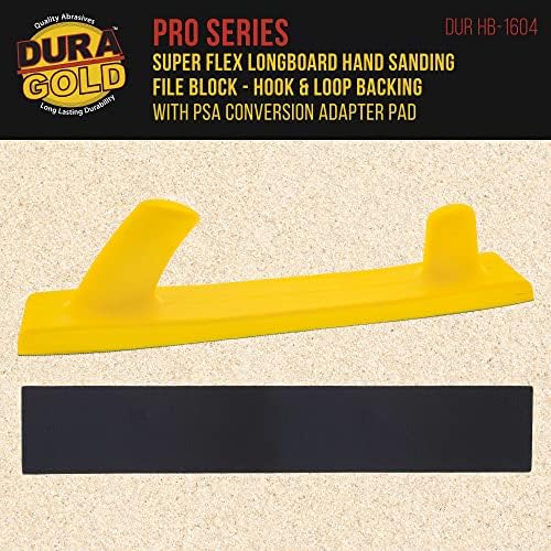 Dura-Gold Pro Série Super Flex Longboard Landing Bloco de arquivos de mão com backing de gancho e loop e adaptador