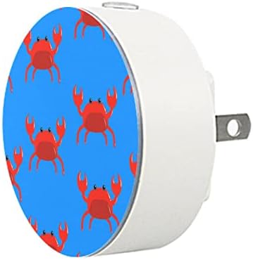 2 Pacote de plug-in Nightlight LED Night Light Padrão de caranguejo vermelho fundo azul com sensor do anoitecer ao amanhecer para o quarto de crianças, berçário, cozinha, corredor