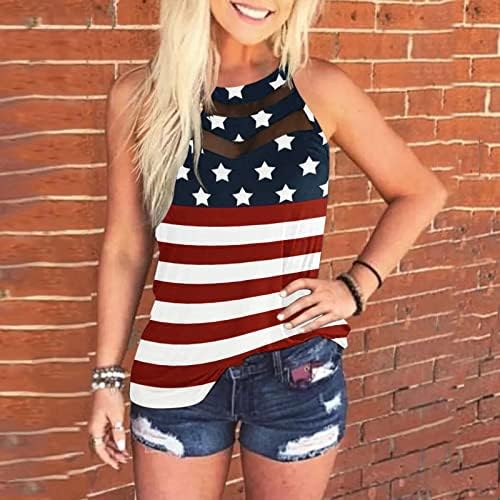 4 de julho Camisas Tampo Tampo para Women USA Flag de verão Casual Casual Camisa sem mangas Stripes tie-dye Patriótico