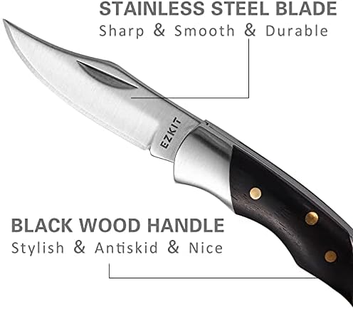 Ezkit pequeno bolso de bolso, faca EDC com aço inoxidável e alça de madeira, faca dobrável pequena, comprimento da lâmina1.5in