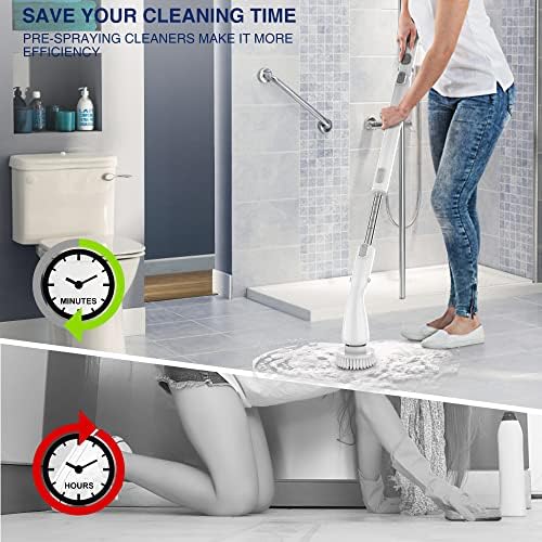 Escova de limpeza de lavagem elétrica de hikins - lavadores de chuveiro sem fio com 4 cabeças de limpeza, alça de extensão