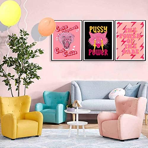 Loartve 3 PCs Posa Estético Poster Preppy Room Decoração, Arte de parede de lona de leopardo de gato, impressões de arte elétrica