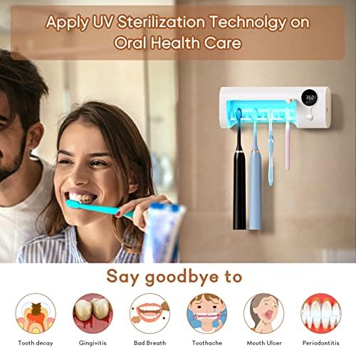 Sinalizador de escova de dentes UV, suporte de esterilizador de escova de dentes UV com funções de esterilização e tempo, escova de dentes recarregável para escova de dentes limpa-de-dentes, sem escova de dentes montada na parede para banheiro