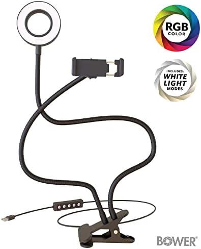 Bower wa-rgbdskrl 24 pol. Luz de anel branca e RGB flexível com suporte para smartphone, preto