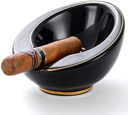 Yuanflq Ashtray para ervas daninhas europeias de cigarros portáteis de colaboração de cigarros portáteis para uso ao ar livre interno, bandeja de cinzas fumando de borda dourada pintada à mão com caixa de presente, design de slot único, 4.72