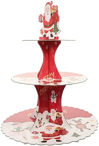 Decoração de casamento Hemoton Cupcake Stand Torre de 3 camadas Cupcake Stand Papai Noel Stand Stand Round Sobersert Tree Display
