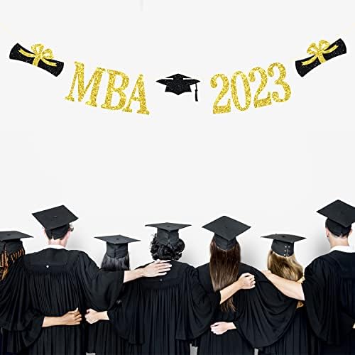 2023 Banner de MBA, Parabéns Banner de Masters, 2023 Decorações de festa de graduação em mestrado Gold Glitter