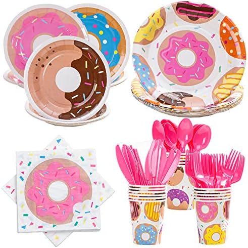 Donut Birthday Party Supplies, serve 24, inclui pratos, xícaras, guardana