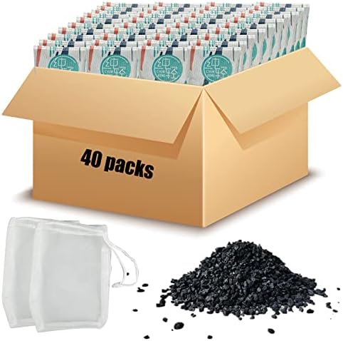 AOEELF 40 PACK Ativado Carbono Carbono para Aquarium Tank Fitler Media Com Bolsa de Armazenamento, Sacos de Sachet eliminadores de odor