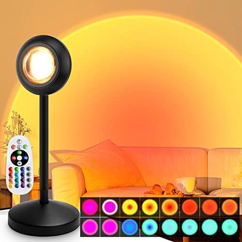Lâmpada de luz solar de Ftoyin, 16 cores Lâmpada de pôr -do -sol projetor com remoto, 360 ° Rotação LED LED MULHUM CORE
