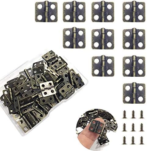 Daimay 50 peças Mini dobradiças de cobre Retro dobradiças de latão com 200 peças unhas de substituição para caixas de jóias