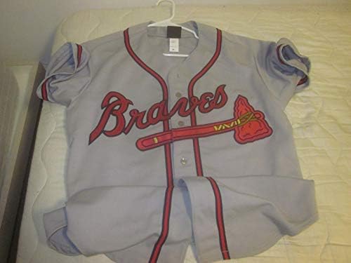 2001 Braves Grey Game usou Jersey de Treinadores da Liga Minor #35 Lynn Jones Loa - Jogo MLB usado Jerseys