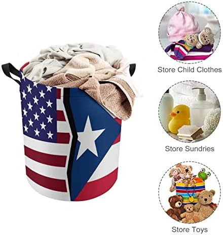 Cesta de lavanderia de bandeira americana e de Porto Rico com sacos de lavanderia de tração de cordão para viagens em casa