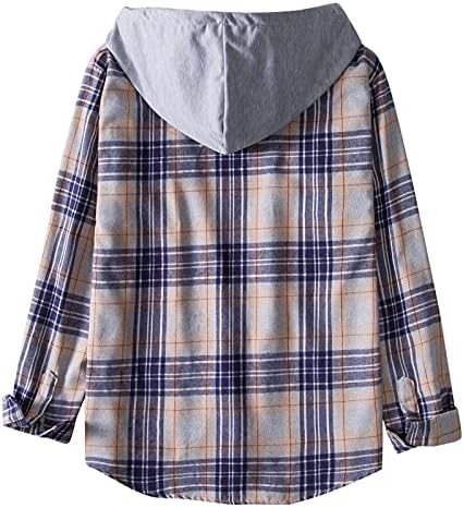 Xxbr camisetas com capuz xadrez para homens, botão de outono para baixo de manga comprida moda verificada camisa casual vintage
