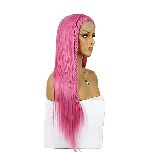 Peach Blossom Pink cabelos longos e retos cabelos sintéticos perucas cabelos cabelos naturais de renda frontal para mulheres negras 150% de densidade branqueada Cosplay