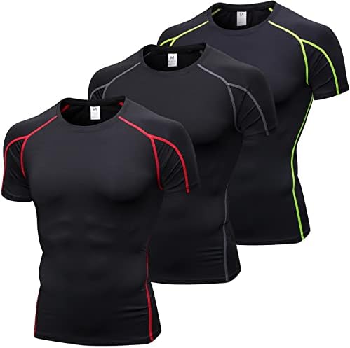 3 Pacote camisetas de compressão atlética masculina de manga curta T-shirt Top Top Cool Dry Dry Baselayer Running Undershirtts