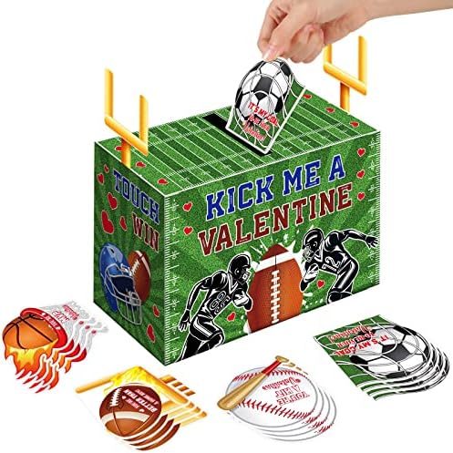Caixas de namorado para crianças de futebol dos namorados com 4 cartões diferentes para a festa da sala de aula Favor, 1 caixa de correio, 16 cartões, 2 touchdown
