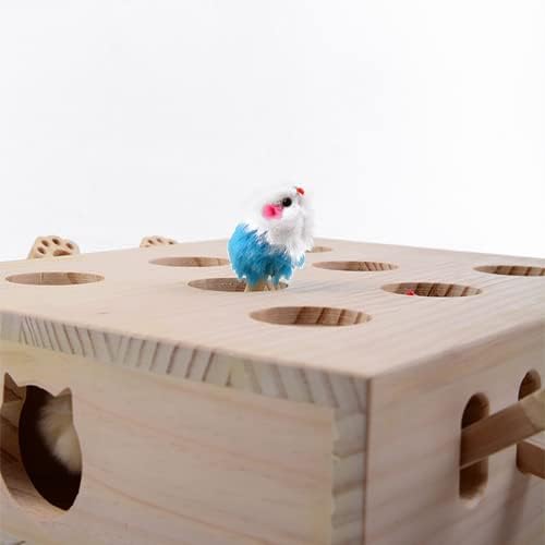 Brinquedos de gatos fooopomary, bata em uma caixa de madeira mole de gatos interativos brinquedos para gatos internos gatinhos cachorrinhos de cachorro punz punz plow divery catch rice game, 5 buracos/madeira