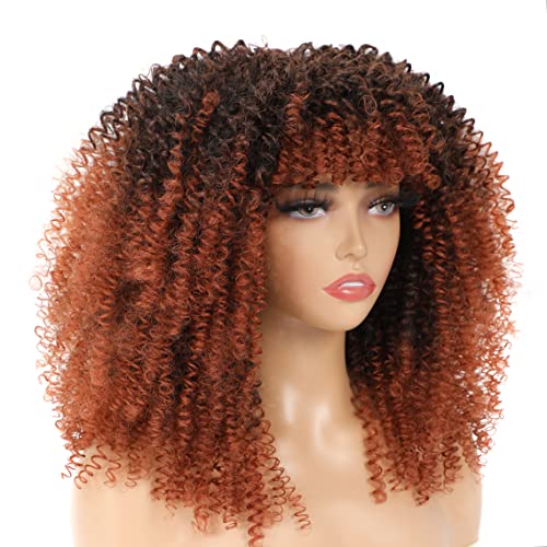 Jstineke Ginger-Curly-Wig-With-Bangs Curly-Wigs-por-Black-Women Gruless-Afro-Wig Big-Melvently-Curly Wig Sintéticos Substituição
