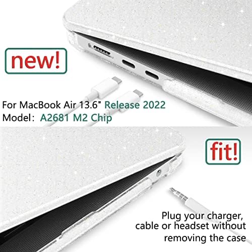 Caso de Glitter Meegoodo para MacBook Air 13,6 polegadas Caso 2022 Liberado A2681 com chip M2, casos de concha dura de laptop com