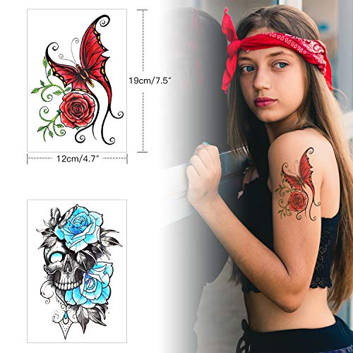 Konsait 15 lençóis Flor Tatuagens temporárias para mulheres, tatuagens de meio braço adesivos de mangas, tatuagens falsas de