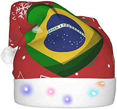 Brasil Flag Heart Funny Adults Plexh Papai Noel Hat Light Up Hat Christmas for Women & Men Holida de Natal Hat Hat Hat