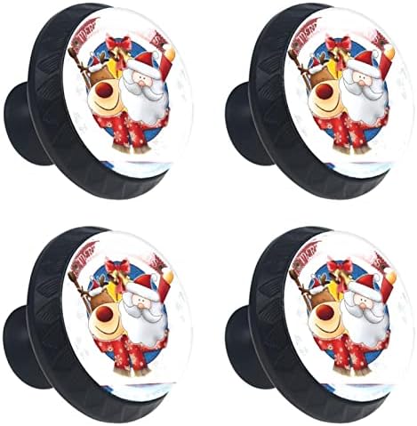 Tyuhaw Round gaveta Placks Handle Papai Noel e Elk Printing com parafusos para armários de cômodas de casa Porta de cozinha