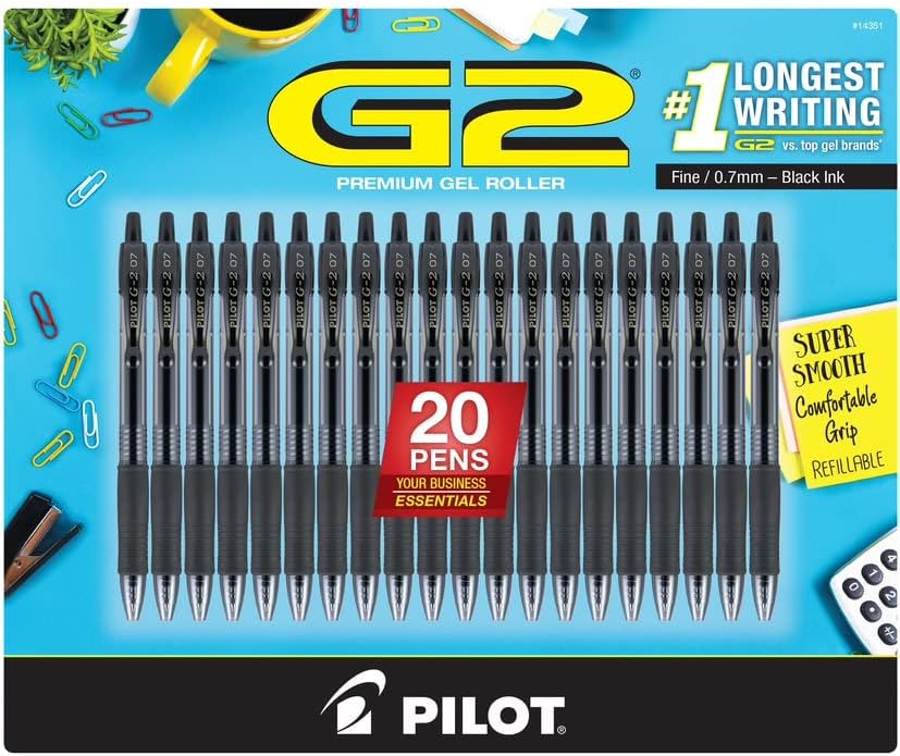 Caneta piloto g2 G2 de canetas de tinta de gel premium, retráteis e recarregáveis, ponto fino, 0,7 mm, 20 canetas de contagem
