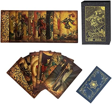 Cartões de tarô sunHhx, 78 cartões de tarô Deck PVC PVC impermeável resistente a rugas Gold Foil Classic Tarot Cards com livro