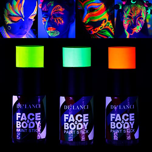 Kits de tacos de tinta corporal de face de néon brilham no escuro, de'lanci pro Blacklight reativa tinta de brilho para crianças