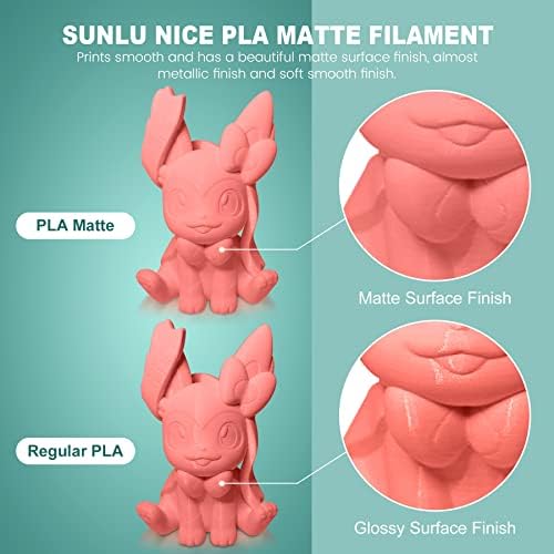 SUNLU 3D Printer Filament, PLA Matte Filament Bundle, 1.75mm PLA Filament Muticolor, Smooth Matte Surface, Neatly Wound Filament, 250G Spool, 8 Rolls, Black+White+Red+Blue+Green+Pink+Grey+Clay