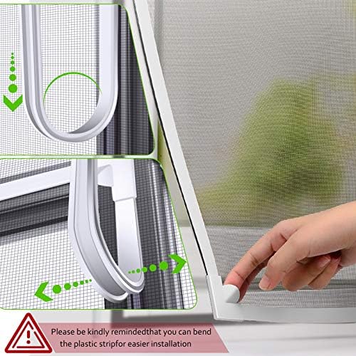 Tela da janela magnética OWYR Ajusta ajustável da janela DIY fibra de vidro de malha fina protetor de tela se encaixa no máximo 59 ”x 51” quadros de janela branca com malha cinza