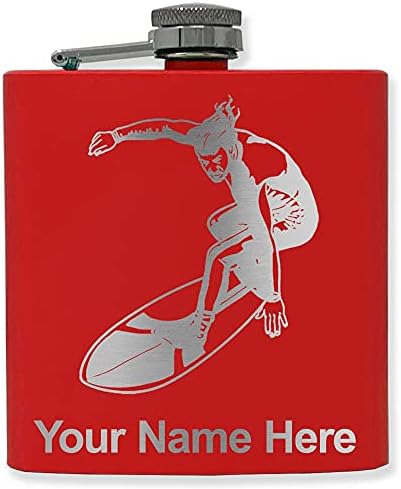 Balão de aço inoxidável de 6 onças, Surfer Man, gravura personalizada incluída