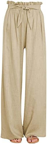 Calça zemub para mulheres casuais colorida de cor de algodão de algodão elástica cintura elástica de perna larga de perna larga de perna larga ao ar livre casual