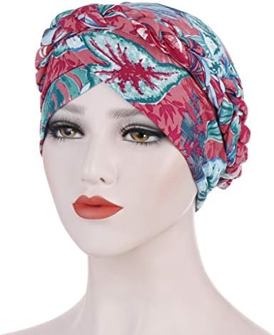 Capa de cabelos na cabeça para mulheres Twist grão de torno pré-amarrado Turbano, Floral Braid India Hat Muslim Cancer Chemo Wrap Cap Bohemia