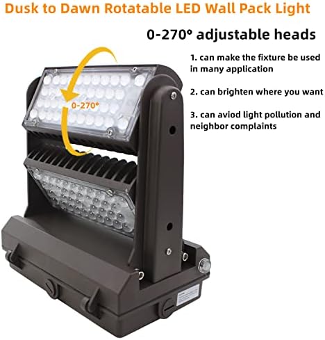 Dusk para Dawn100W Luz de parede LED rotativa, 5000k 13000lm 400-600W HPS/HID Equiv, ETL Ajuste da luminária de Wallpack de cabeça de LED de cabeça ajustável para luminária de área, garagens de estacionamento, armazém, entrada