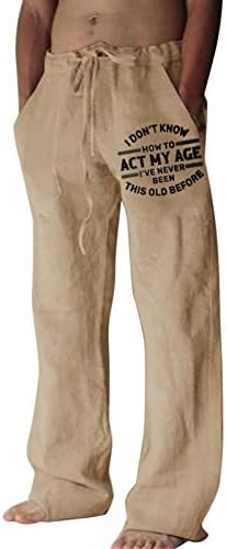 Calças casuais de linho masculinas 3D Louco esportivo esticado de ajuste solto com bolsos confortáveis ​​calças de lounge