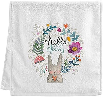 Alaza Olá Spring Lovely Rabbit com toalhas de coração algodão de algodão para banheiro 16 x 30 polegadas, absorvente macio e amigável para a pele, 1 peça