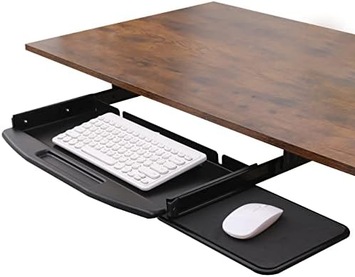 Bandeja de teclado oaskrac sob a mesa, gaveta do teclado sob slide de mesa com 360 plataforma rotativa de mouse, gaveta de
